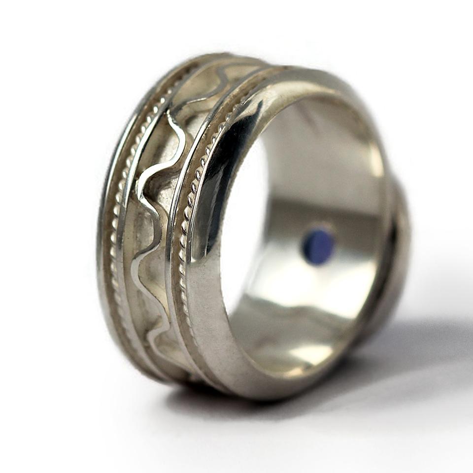 silver or gold misti ring with blue Tanzanite gemstone