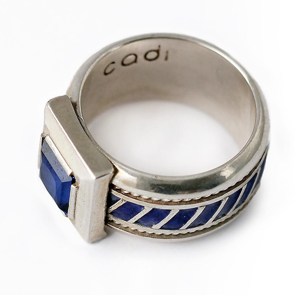 blue enamel gold or silver misti ring with Aquamarine stone