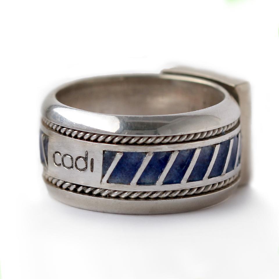 blue enamel gold or silver misti ring with Aquamarine stone