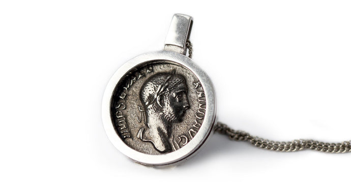 Ancient Roman Emperor coin necklace in black and silver 