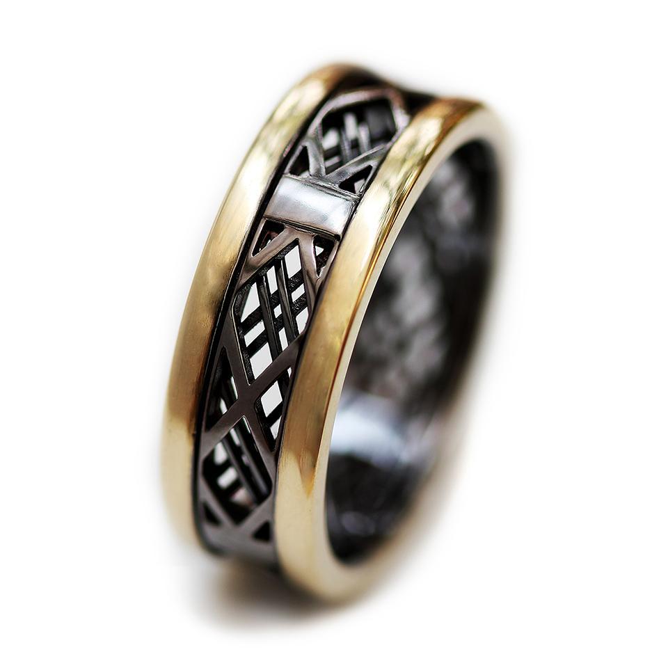 Mash gold with black Rhodium man's ring