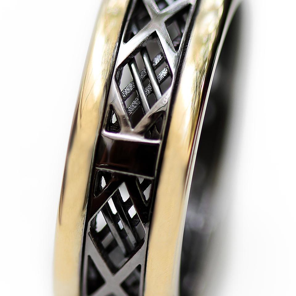 Mash gold with black Rhodium man's ring