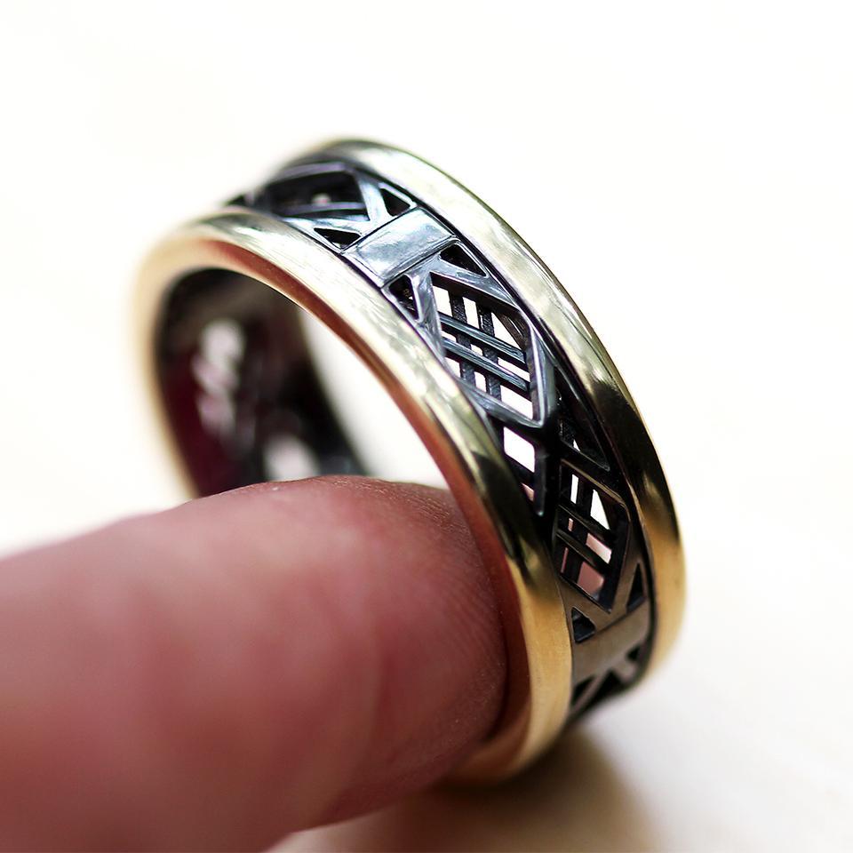 Mash gold with black Rhodium man's ring