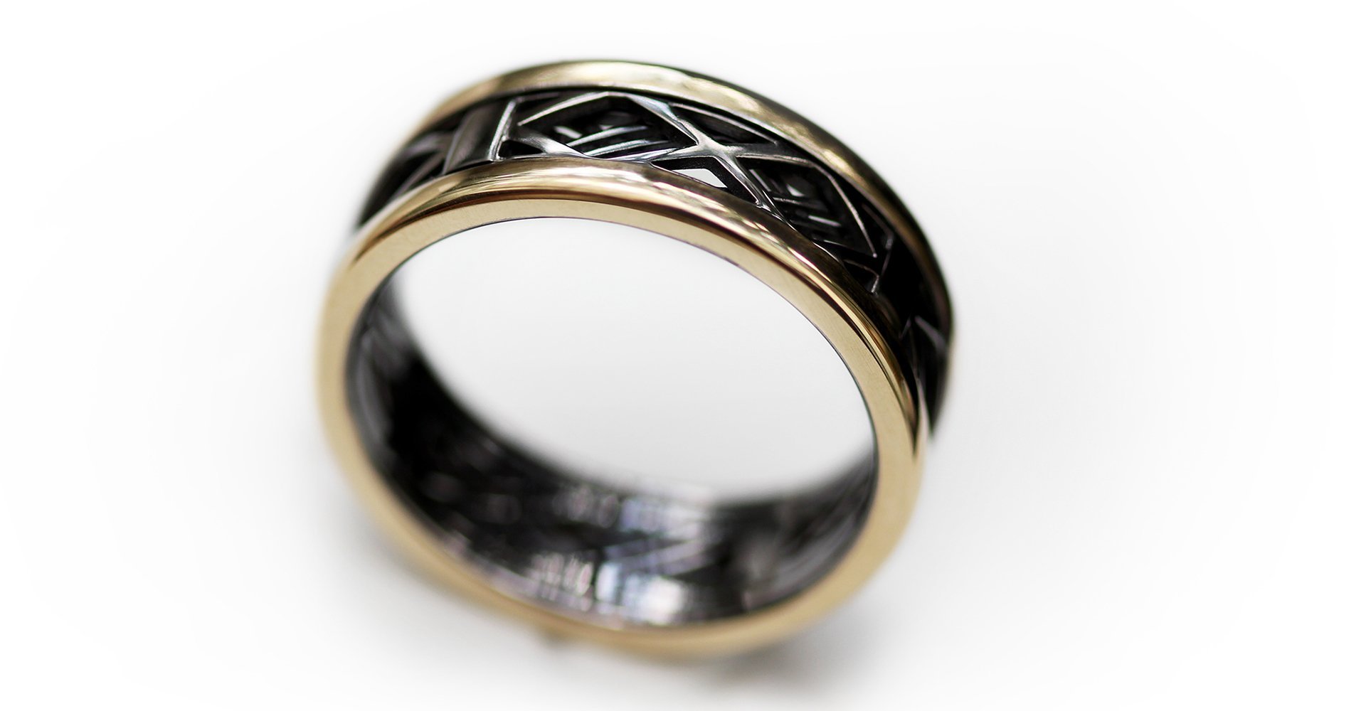 Mash gold with black Rhodium man's ring