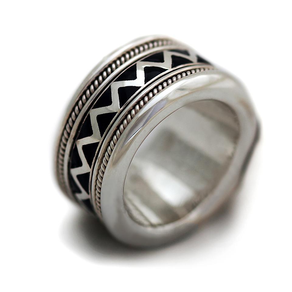 wide misti wedding band with black stone for men