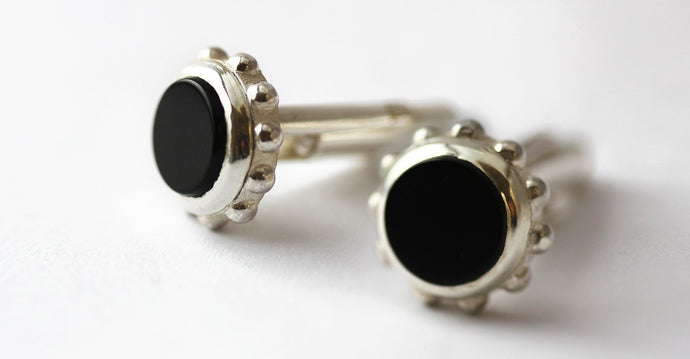 wedding cufflinks with small ball and black Onyx gemstone