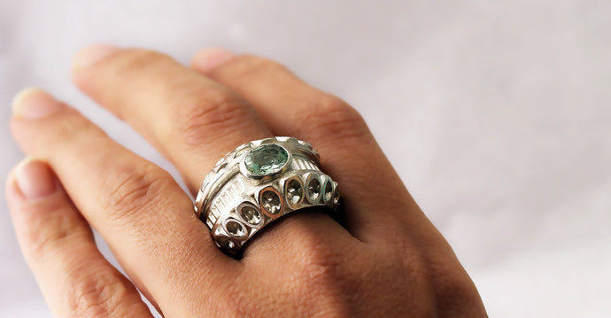 natural green Aquamarine gemstone on sterling silver or gold cocktail ring