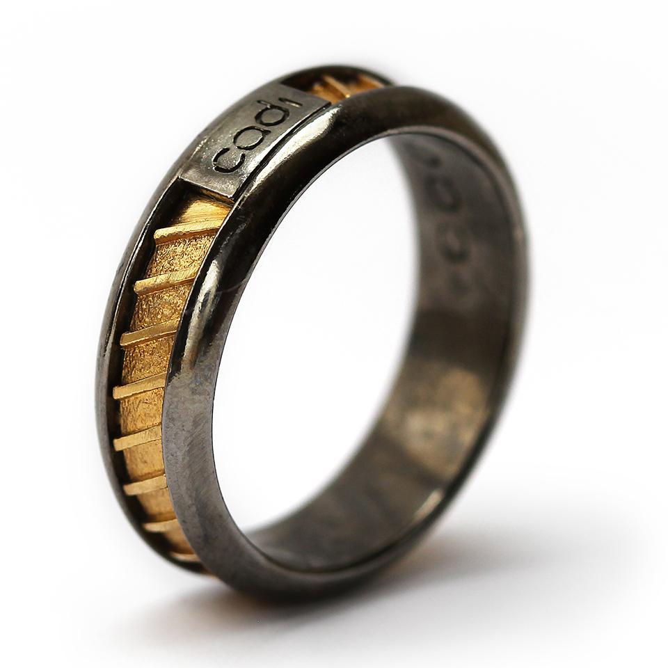 Black and gold twisted wedding band ring