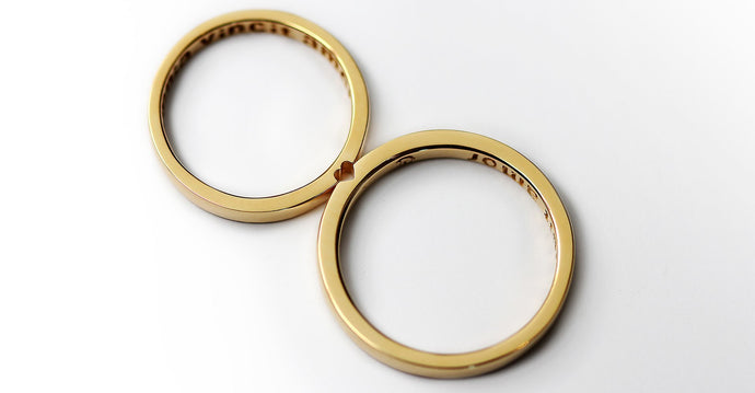 Gold promise rings set with heart shape for couple