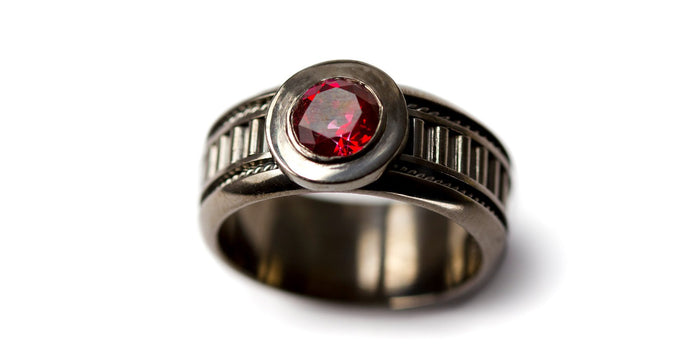 Red Topaz gemstone in gold or sterling silver men's wedding band