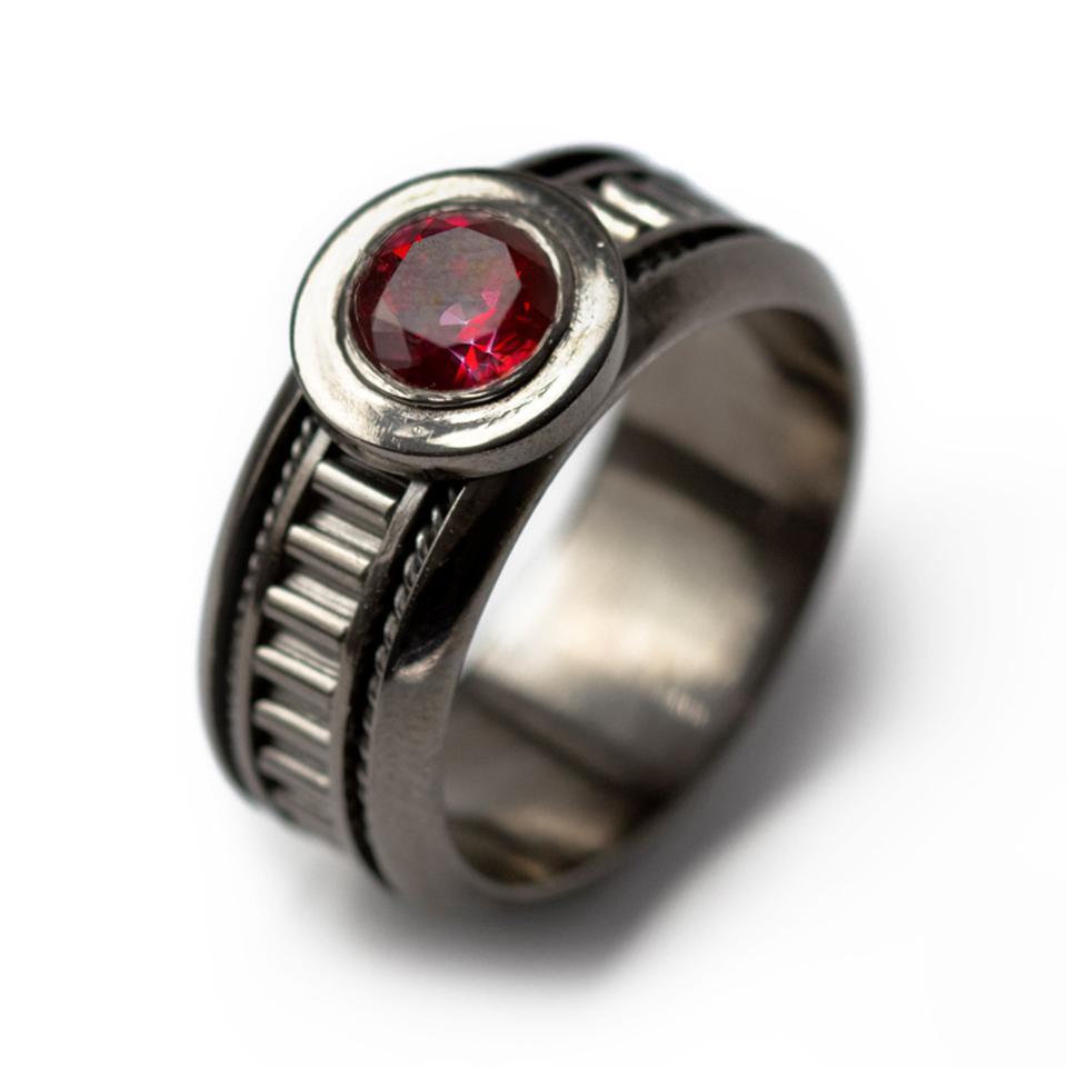Red Topaz gemstone in gold or sterling silver men's wedding band