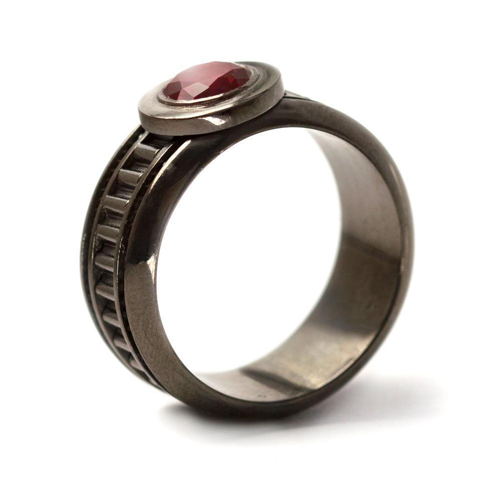 Red Topaz gemstone in gold or sterling silver men's wedding band