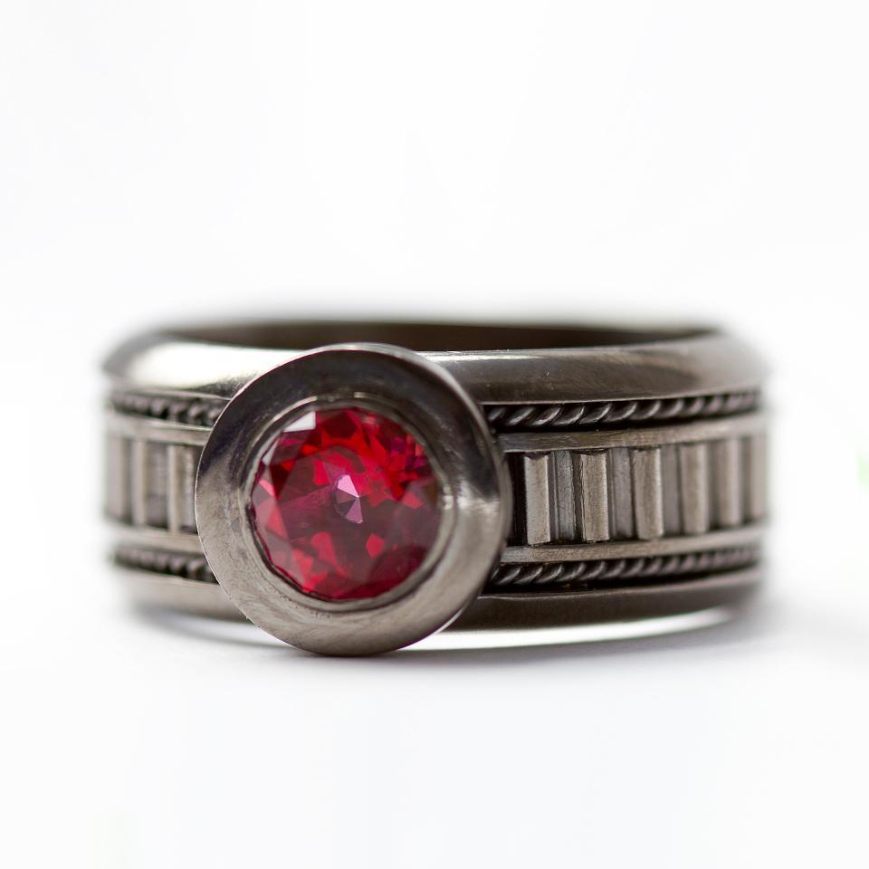 Red Topaz gemstone in gold or sterling silver men's wedding band