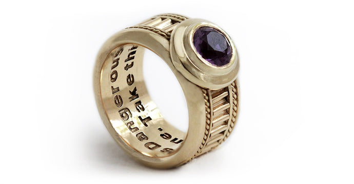 Purple Amethyst gemstone set in a gold Misti ring