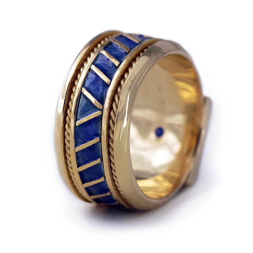 yellow gold blue Sapphire royal ring for his or her