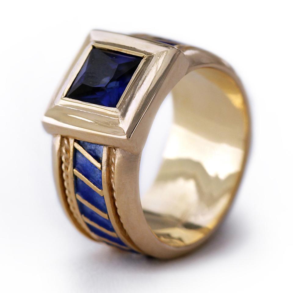 yellow gold blue Sapphire royal ring for his or her