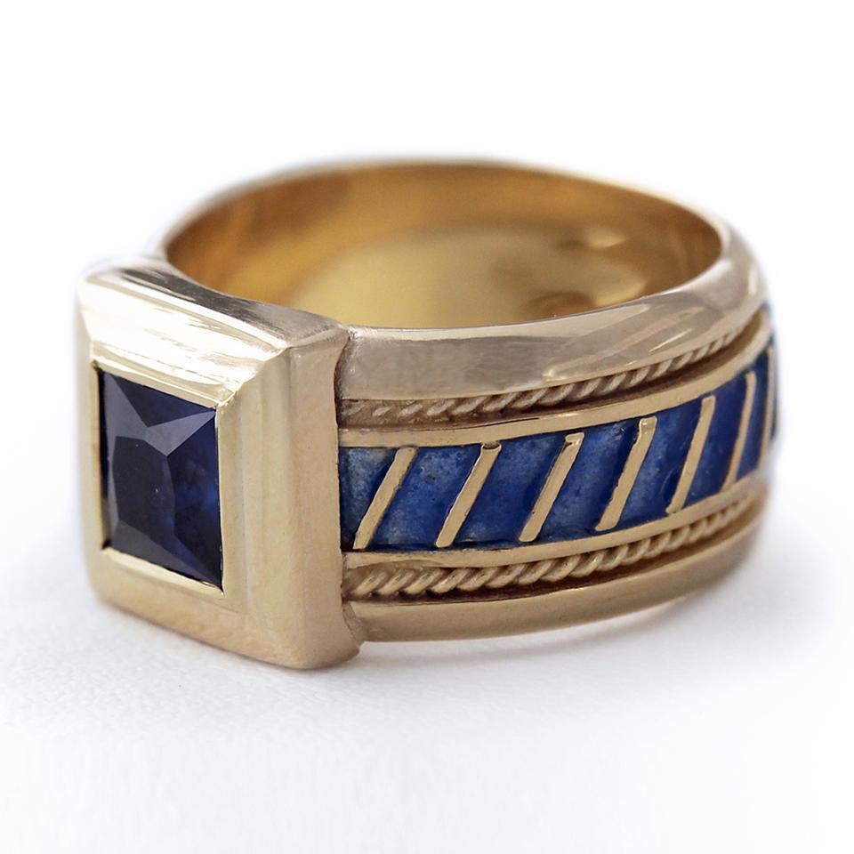 yellow gold blue Sapphire royal ring for his or her