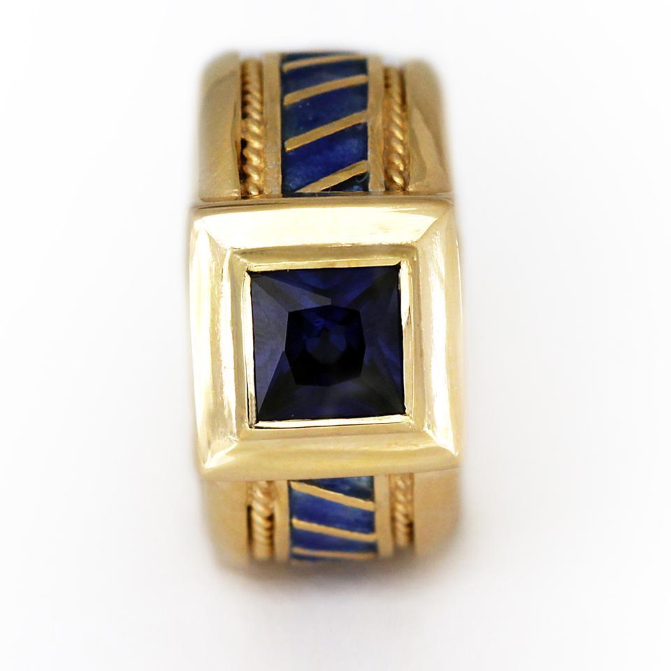 yellow gold blue Sapphire royal ring for his or her