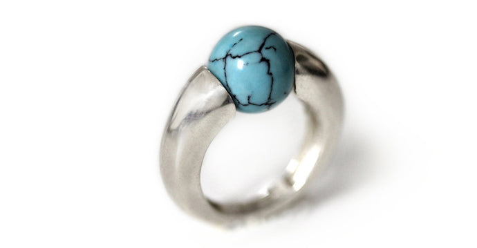 minimalist ring design ring with big round Turquoise gemstone