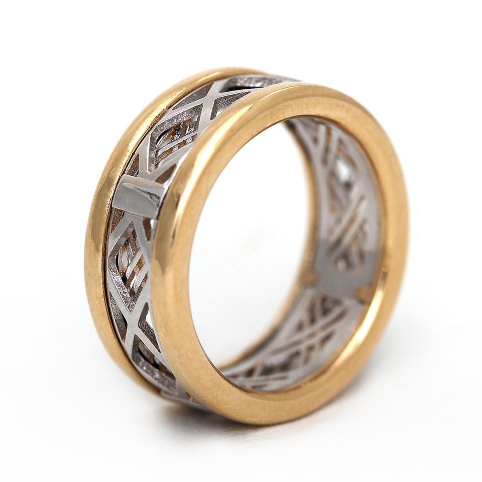 Yellow gold ring for his and her with white gold mesh