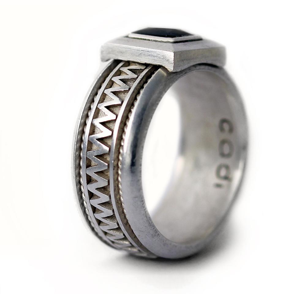 Men's misti silver wedding band with Black Cubic Zirconia Gemstone