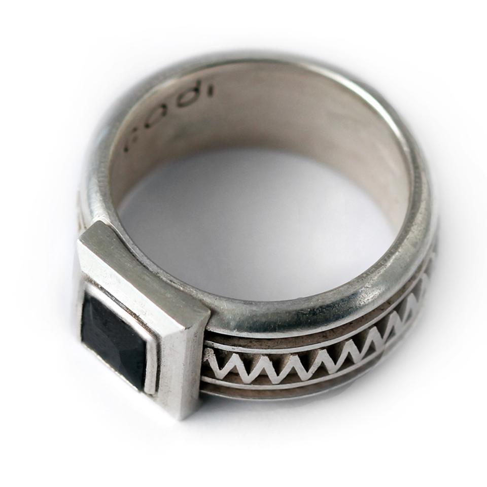 Men's misti silver wedding band with Black Cubic Zirconia Gemstone