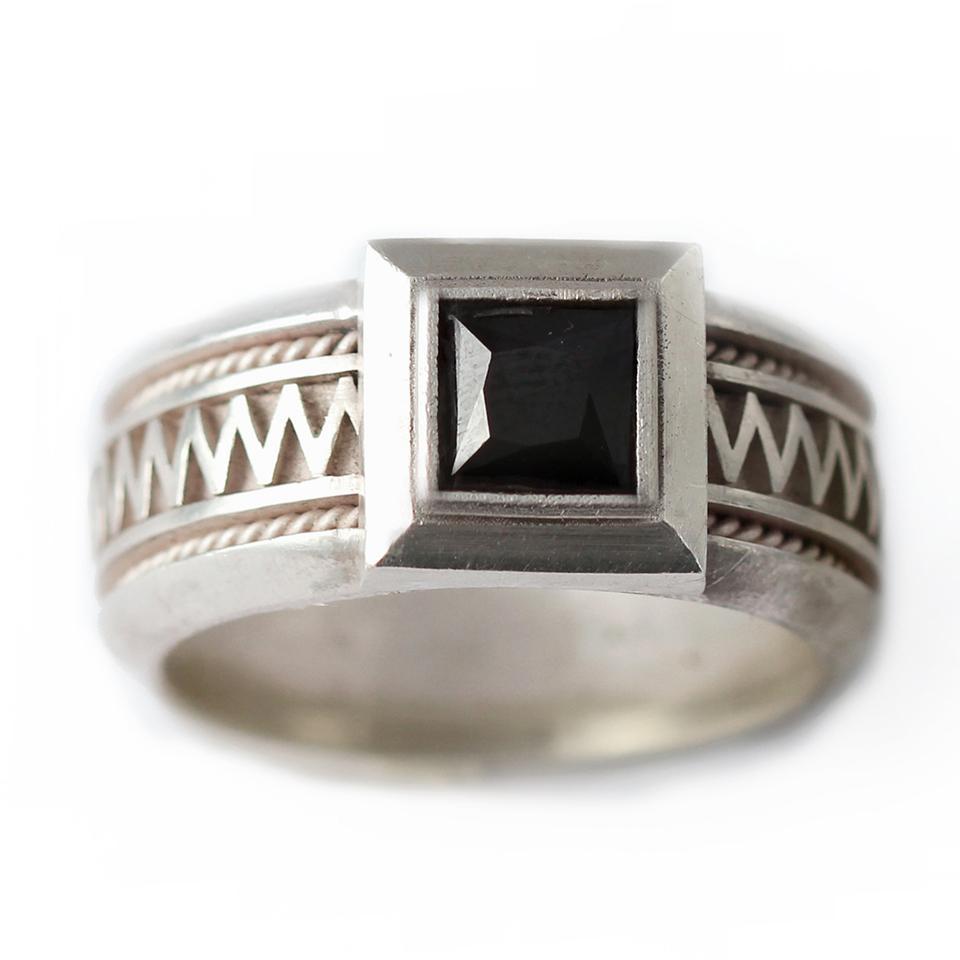 Men's misti silver wedding band with Black Cubic Zirconia Gemstone