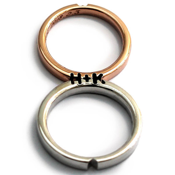 Cadi personalized promise ring set with mixed metal tones, custom letters, and a hidden heart