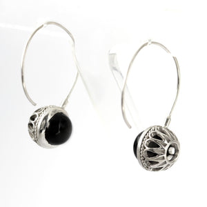 Black Onyx Filigree Hoop Earrings