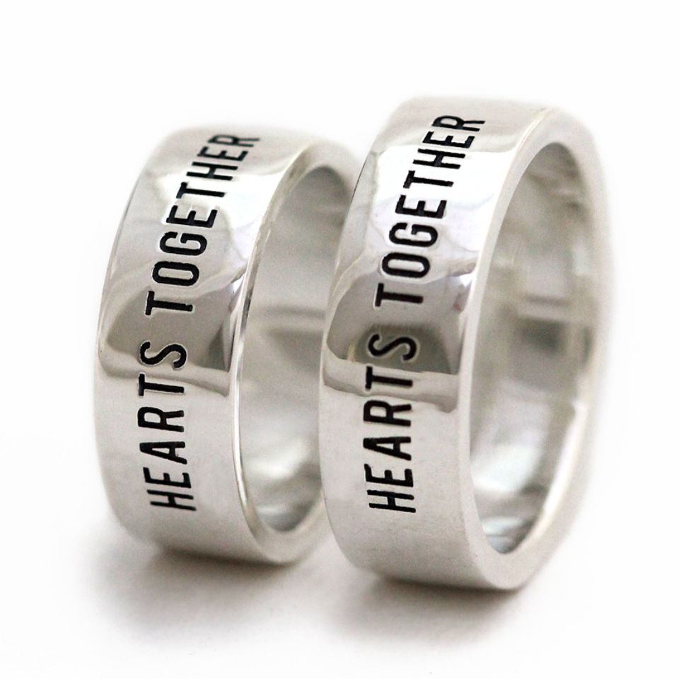 Cadi 925 sterling silver couple rings with custom engraving and a hidden heart