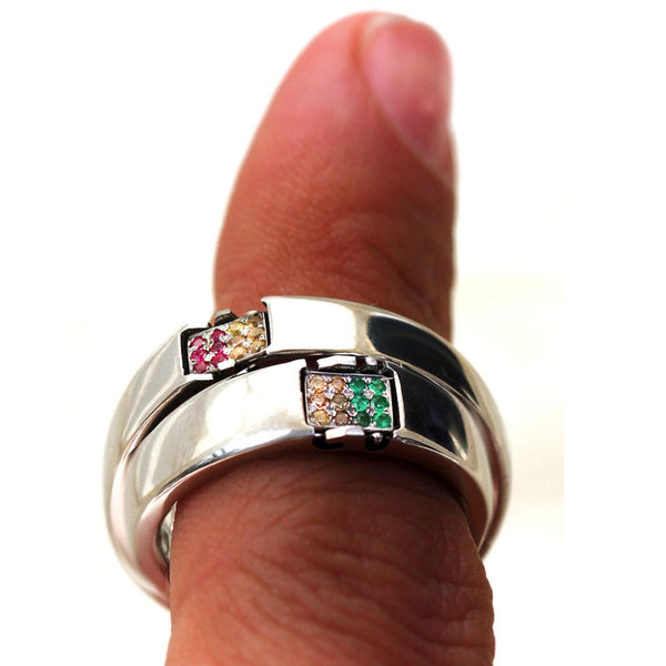 Colorful Gemstone Initial Wedding Rings