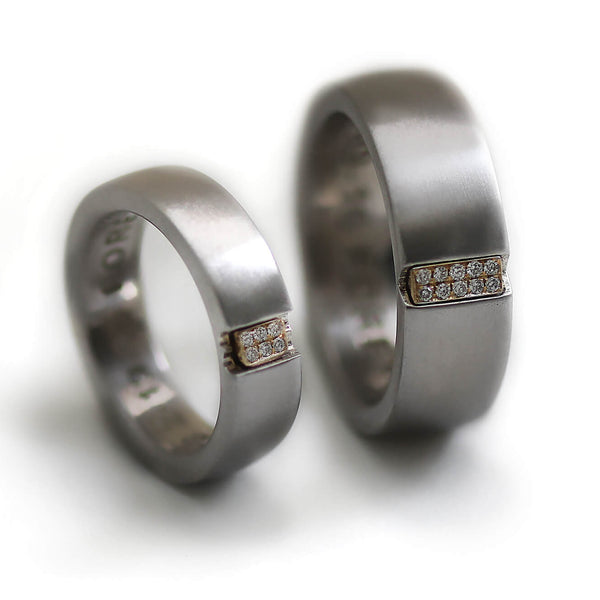 Cadi 925 sterling silver and 18k yellow gold wedding rings with pavé white diamonds