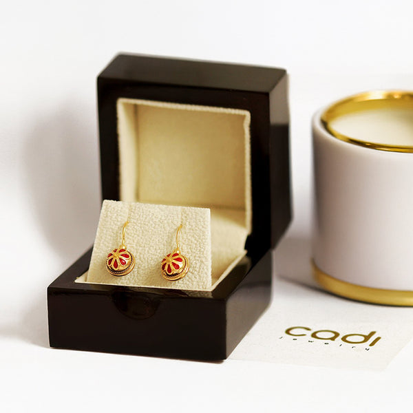 Carnelian Gold Enamel Ball Earrings