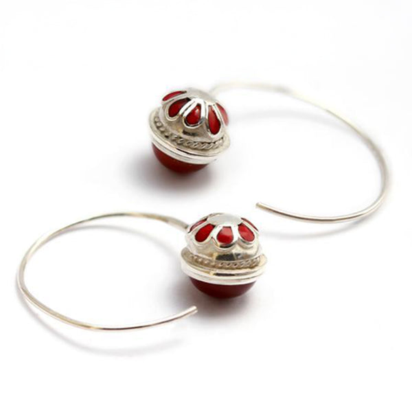 Sterling Silver Carnelian Hoop Earrings