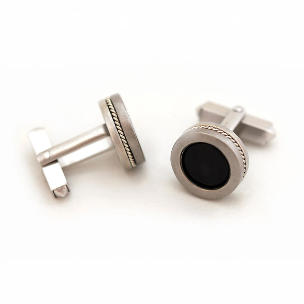BOXY TWINS - Silver Onyx Filigree Cufflinks