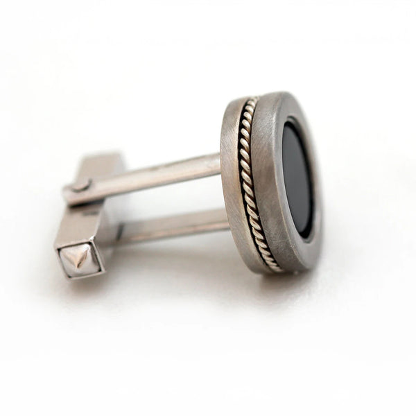 BOXY TWINS - Silver Onyx Filigree Cufflinks