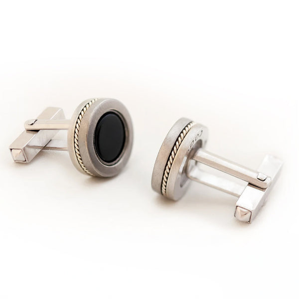 BOXY TWINS - Silver Onyx Filigree Cufflinks