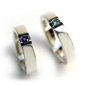 Birthstone Paw Print Couple Rings
