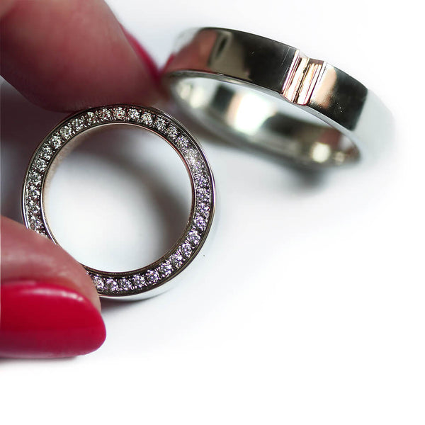 Pave Diamond Heart Wedding Bands