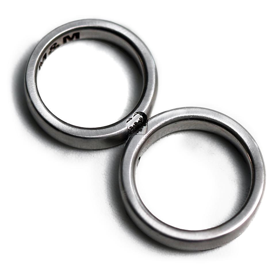 Cadi 18k white gold matching rings with pavé white diamond heart details
