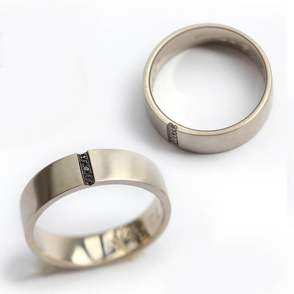 Black White Diamond Heart Rings