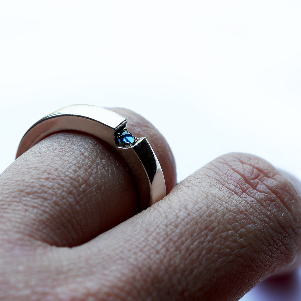 Hidden heart wedding rings moonstone and sapphire forming symbol when united, handmade white gold matching bands Barcelona artisan jewelry