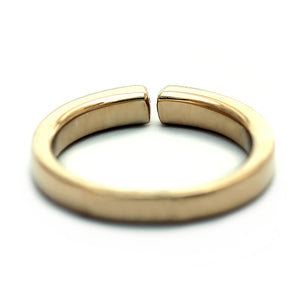 Interior and back view of handcrafted 18K solid yellow gold open band mother ring showing smooth seamless finish and clean professional craftsmanship