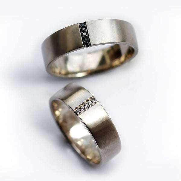 Black White Diamond Heart Rings