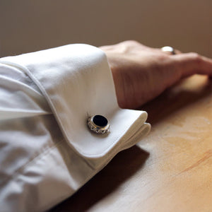 Gold Onyx Cufflinks Beaded Design