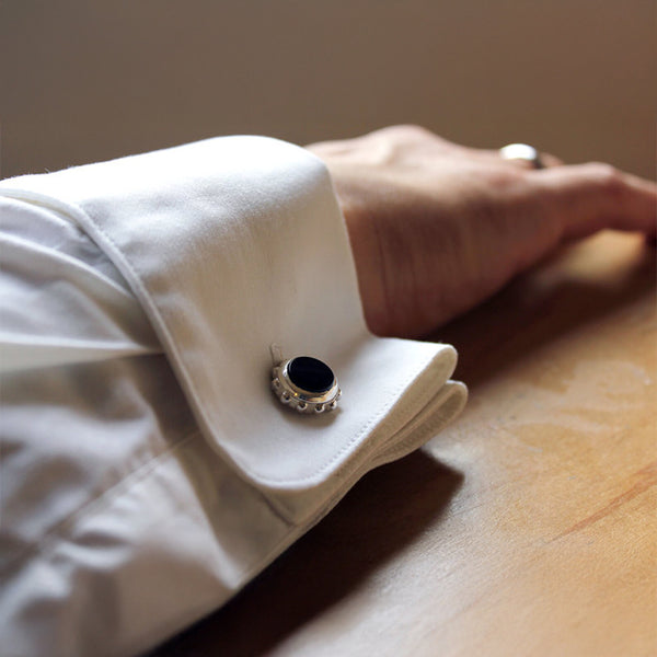 Gold Onyx Cufflinks Beaded Design