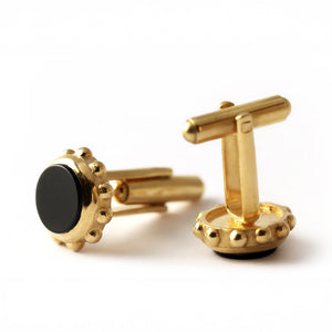 Round Onyx Silver Beaded Cufflinks