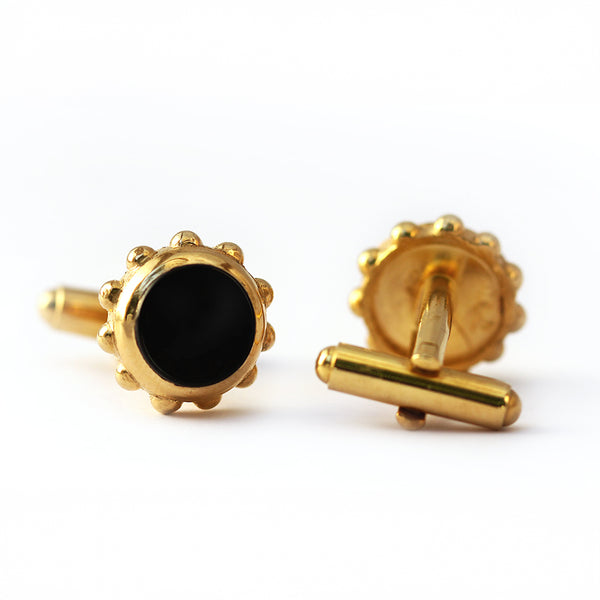 Round Onyx Silver Beaded Cufflinks
