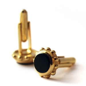 Round Onyx Silver Beaded Cufflinks