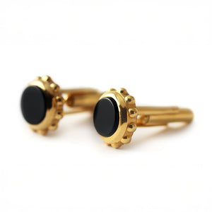 Round Onyx Silver Beaded Cufflinks